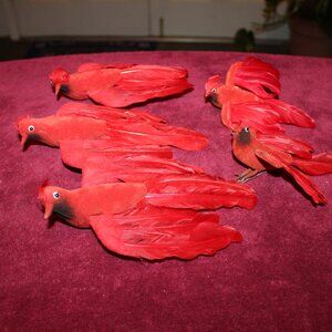 Vintage Cardinal Christmas Ornaments - 3 large, 2 small
